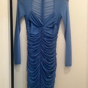 Fleur du Mal Blue Long Sleeve Ruched Dress NWT